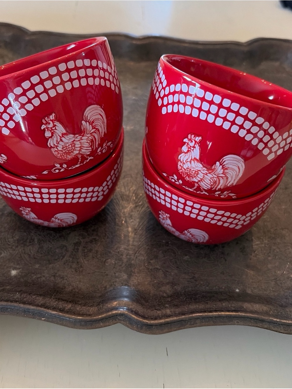 Temp-tations by Tara Red Rooster Ceramic Ramekins - Set of 4